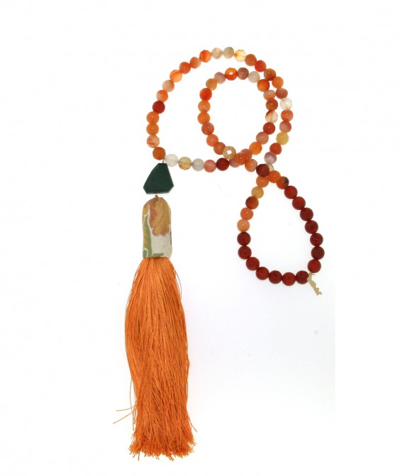 Collana nappa arancio, corniola e malachite